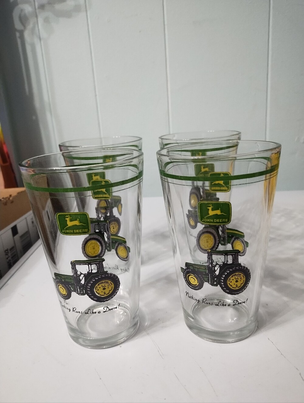 NWB John Deere Green & Yellow Tractor Glasses - Set of 4